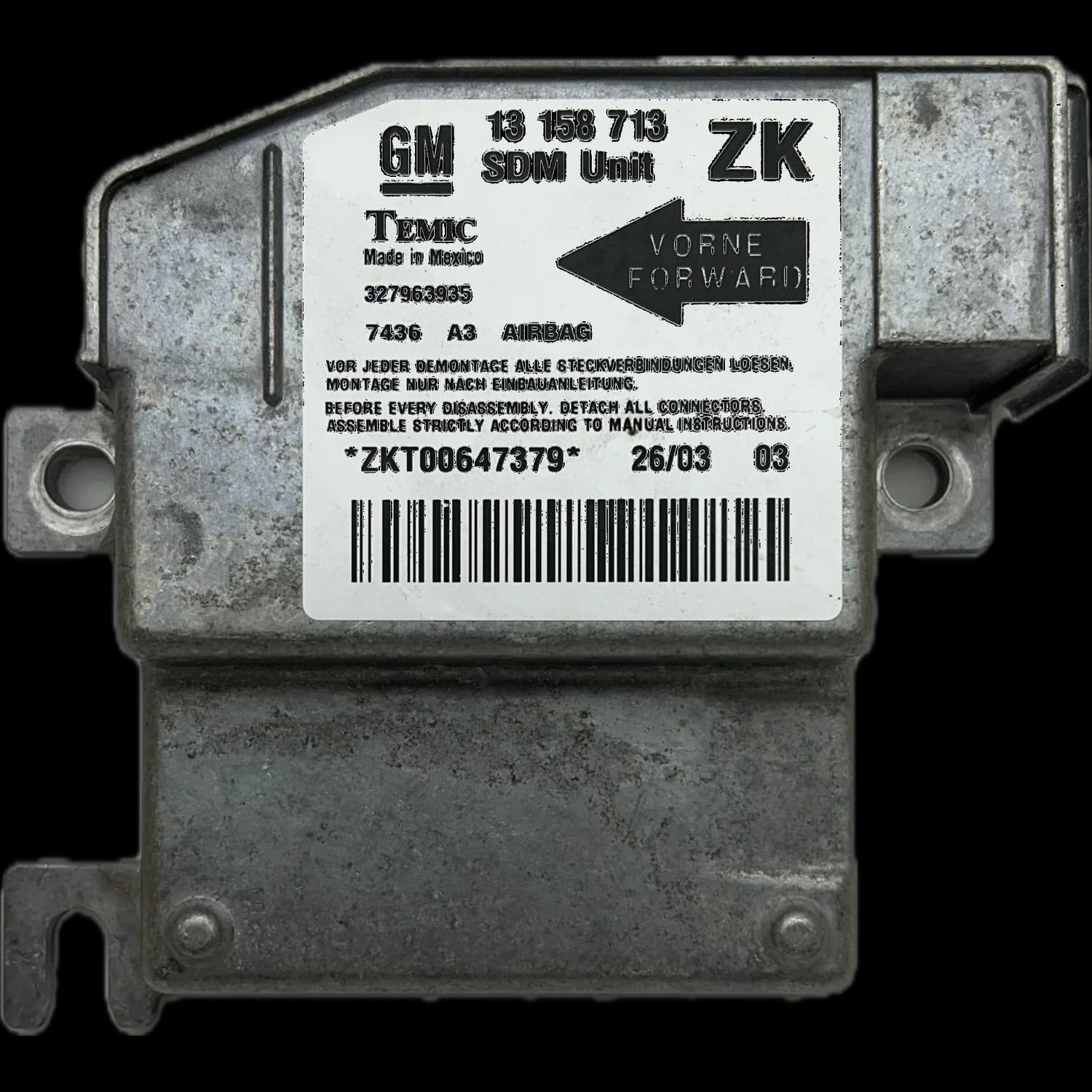 Sterownik poduszek powietrznych 13158713ZK, Etykieta