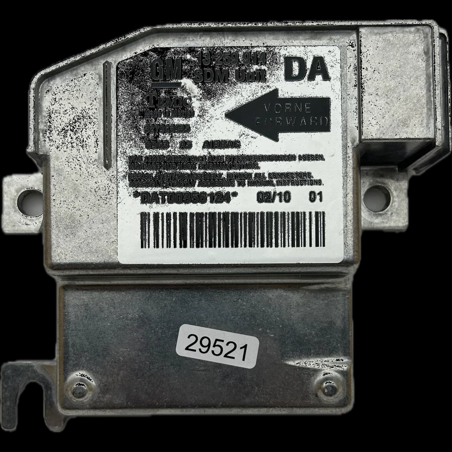 Sterownik poduszek powietrznych 13259914 DA, Etykieta