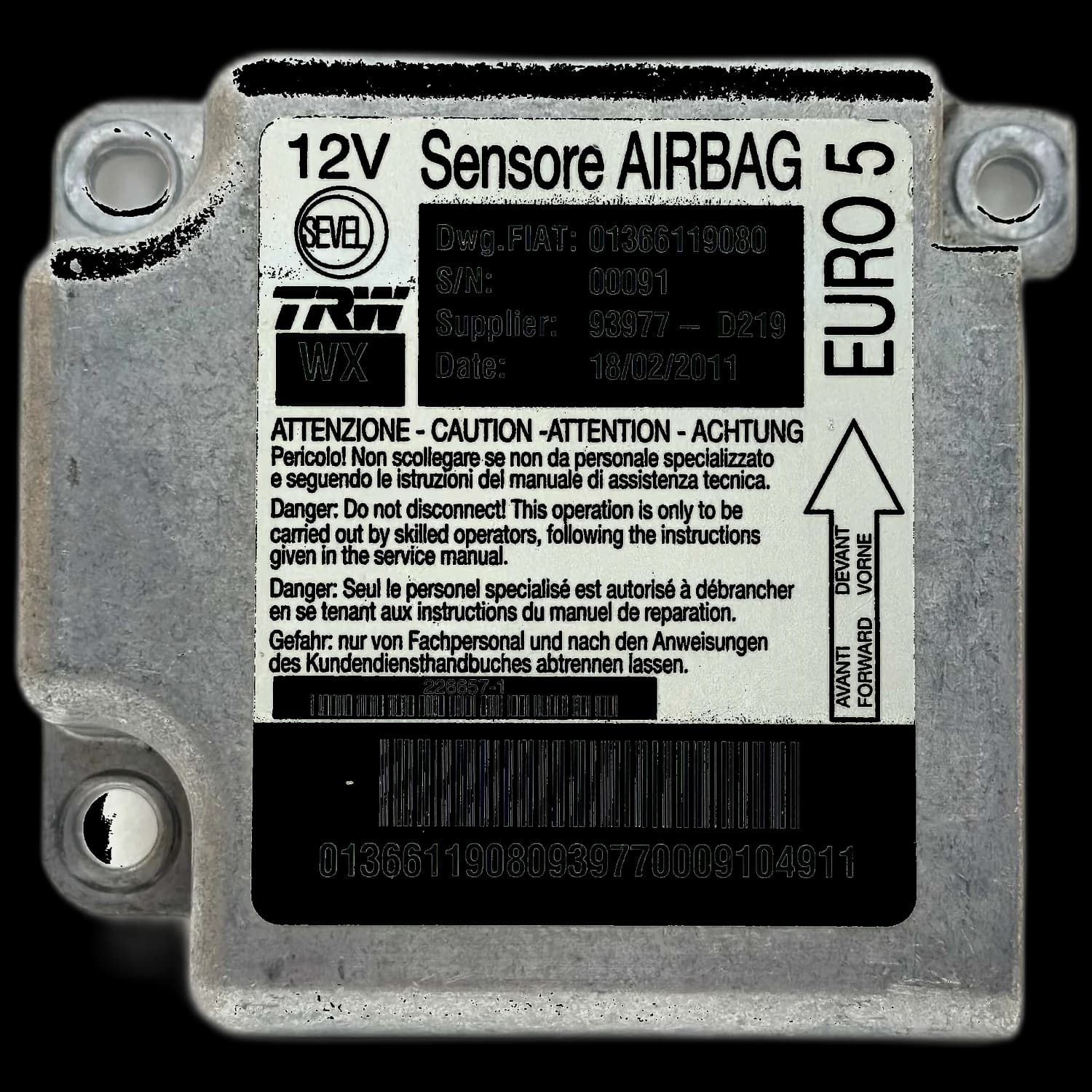 Sterownik poduszek powietrznych 01366119080, Etykieta