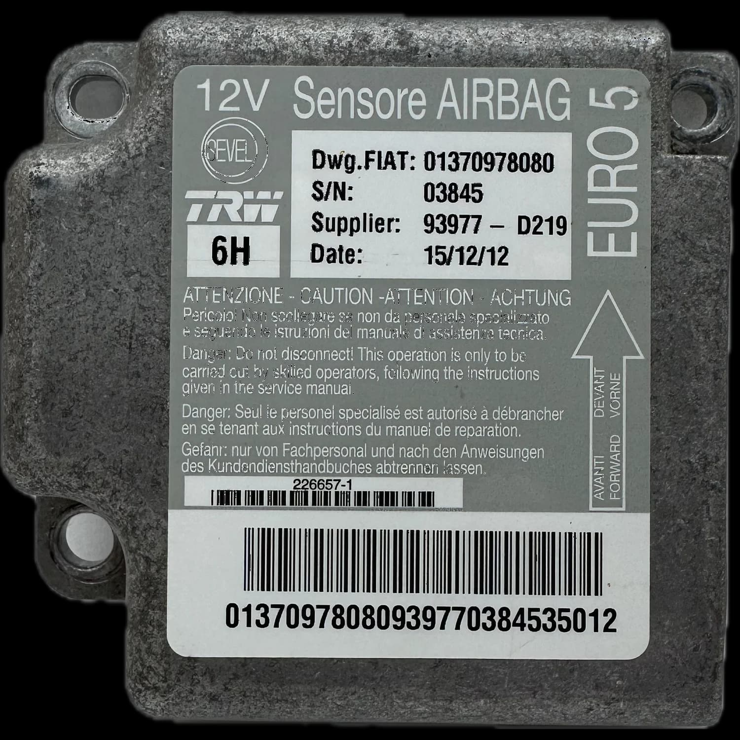 Sterownik poduszek powietrznych 01370978080, Etykieta