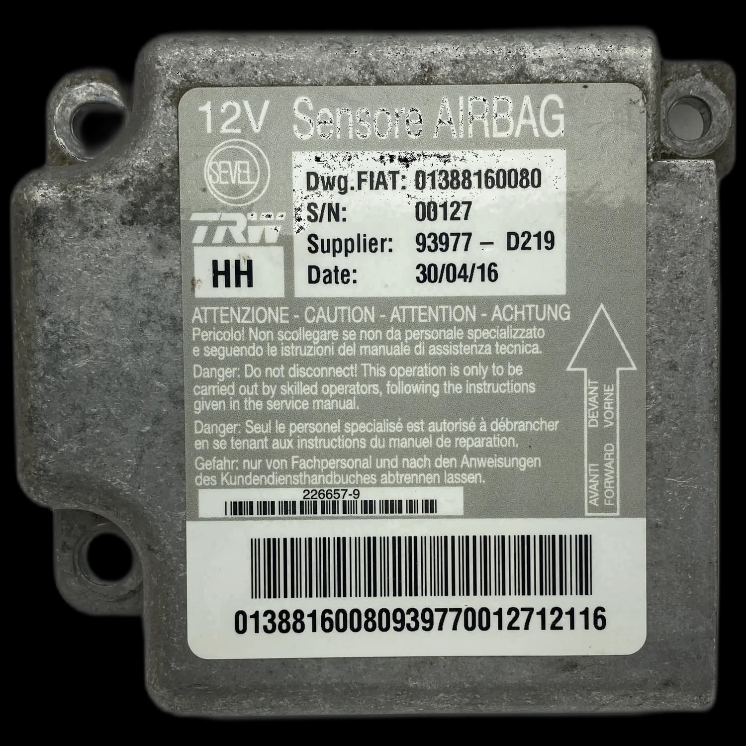 Sterownik poduszek powietrznych 01388160080, Etykieta