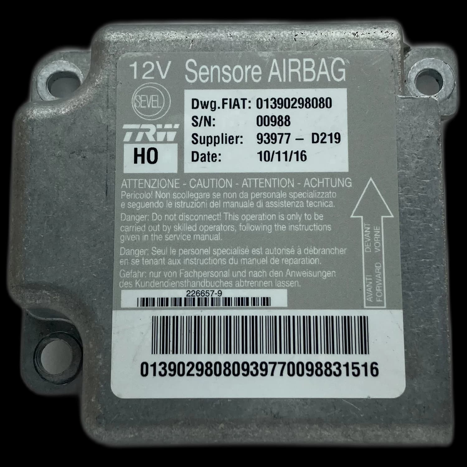 Sterownik poduszek powietrznych 01390298080, Etykieta