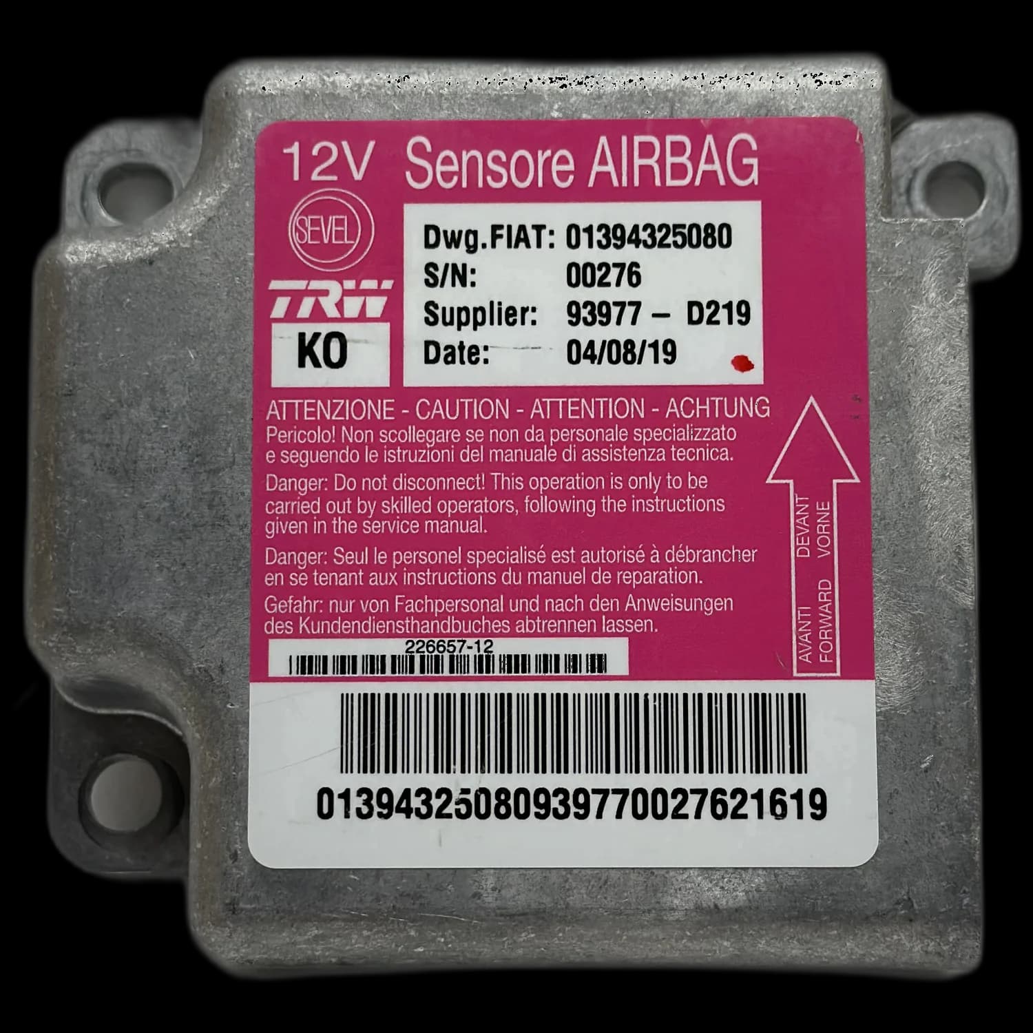 Sterownik poduszek powietrznych 01394325080, Etykieta
