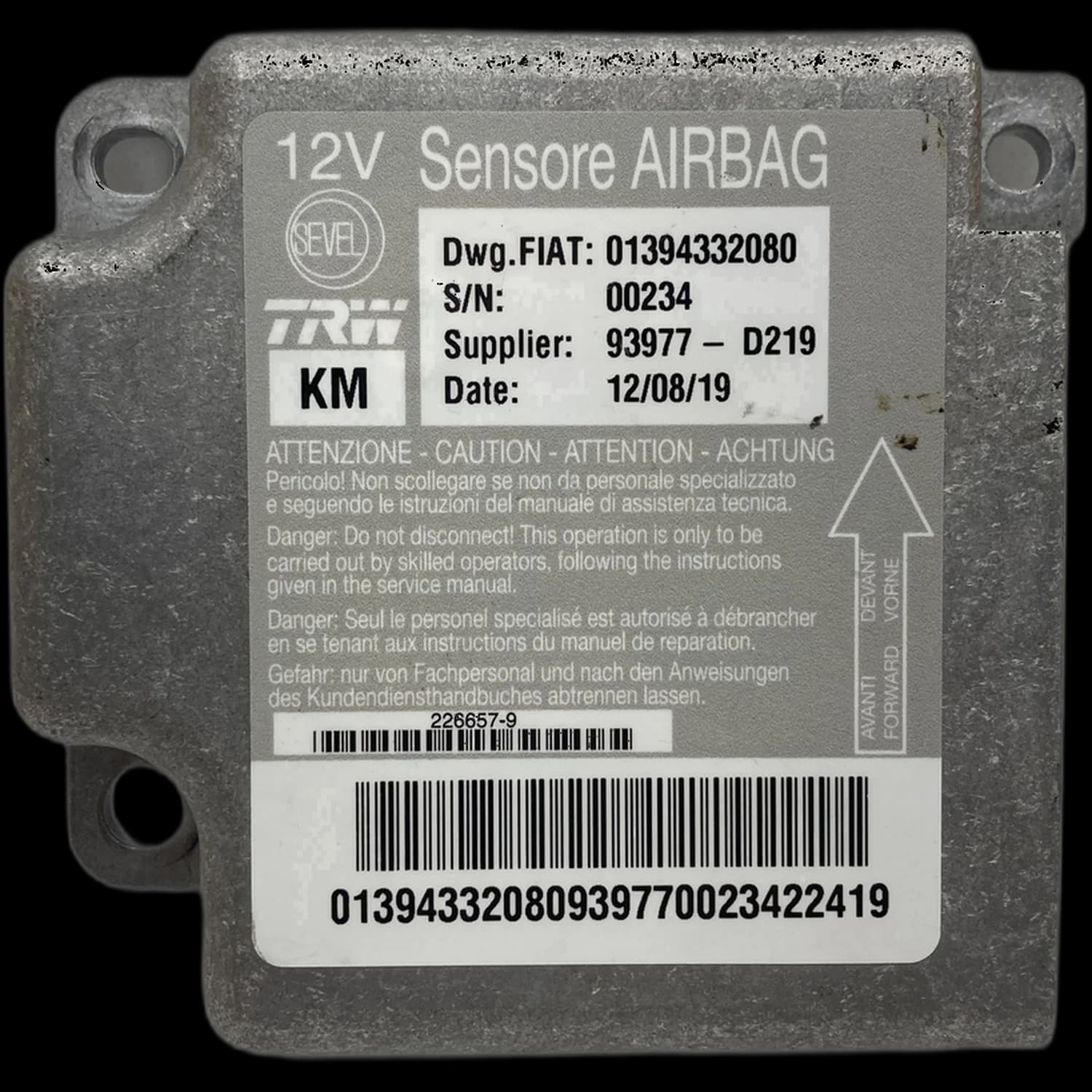 Sterownik poduszek powietrznych 01394332080, Etykieta