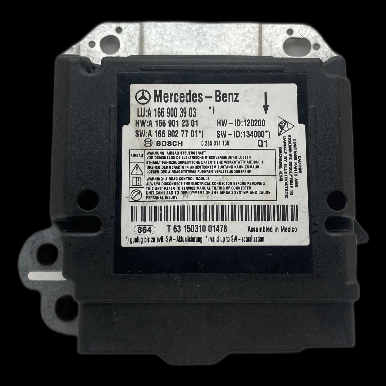 Sterownik poduszek powietrznych A 166 900 39 03, Etykieta