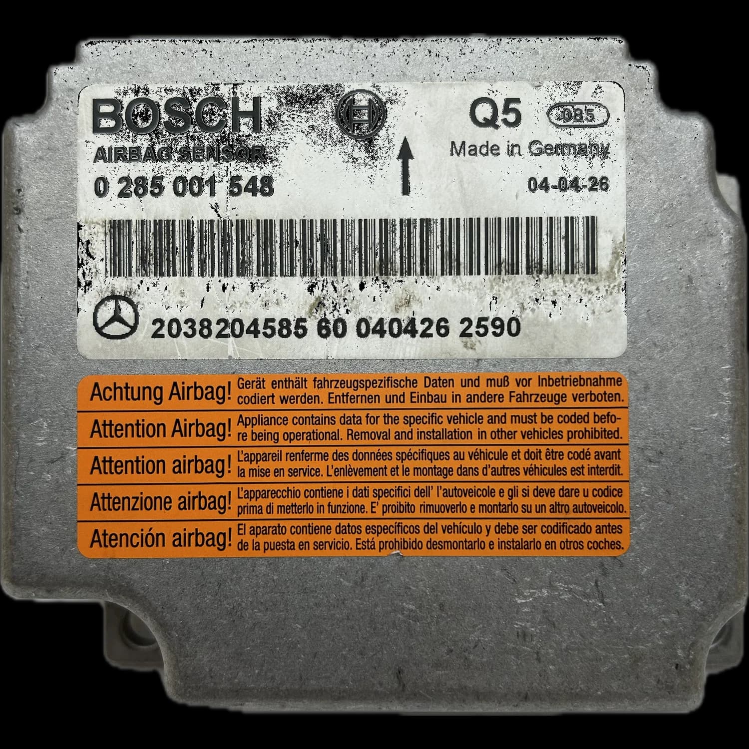 Sterownik poduszek powietrznych A2038204585, Etykieta