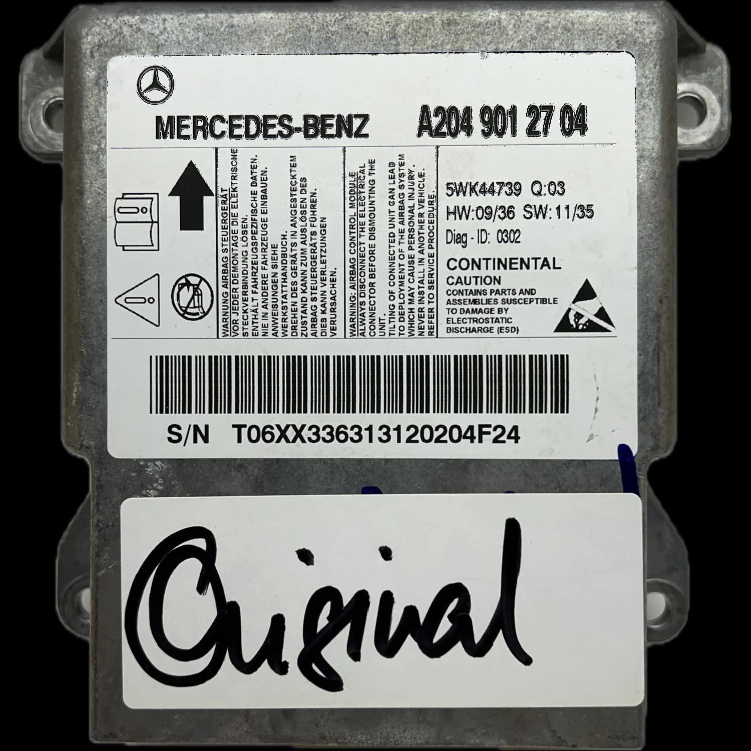 Sterownik poduszek powietrznych A2049012704, Etykieta