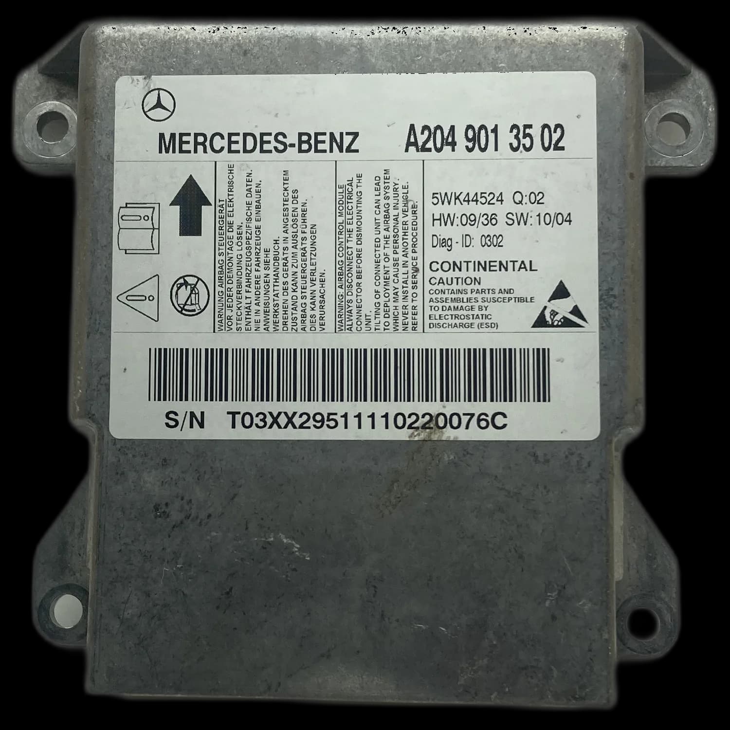 Sterownik poduszek powietrznych A204 901 35 02, Etykieta
