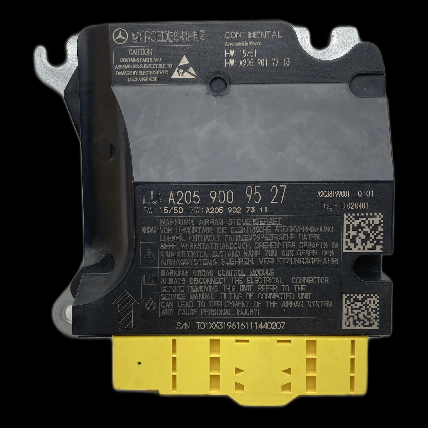 Sterownik poduszek powietrznych A205 900 95 27, Etykieta
