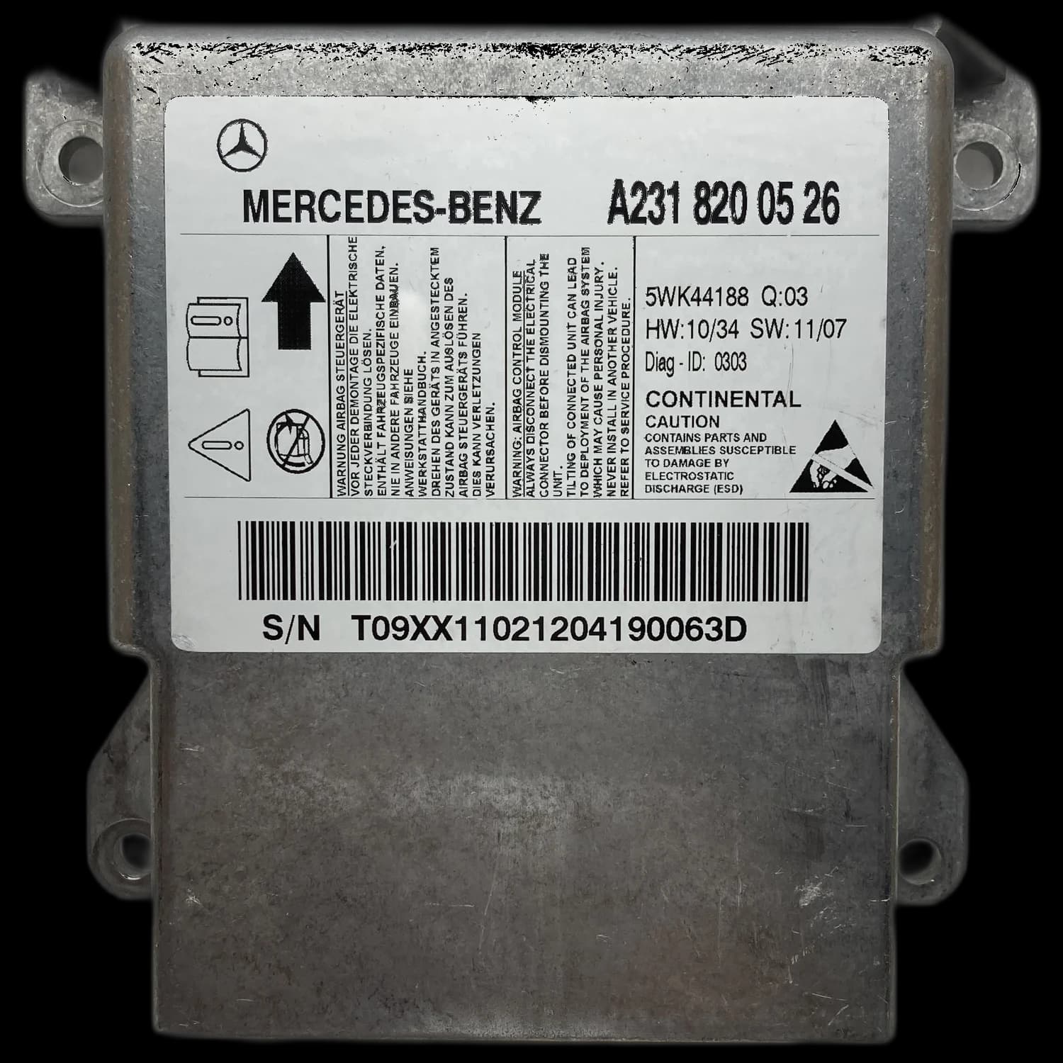 Sterownik poduszek powietrznych A231 820 05 26, Etykieta