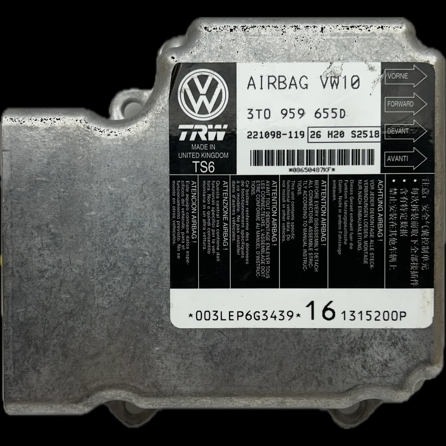 Sterownik poduszek powietrznych 3T0959655D, Etykieta