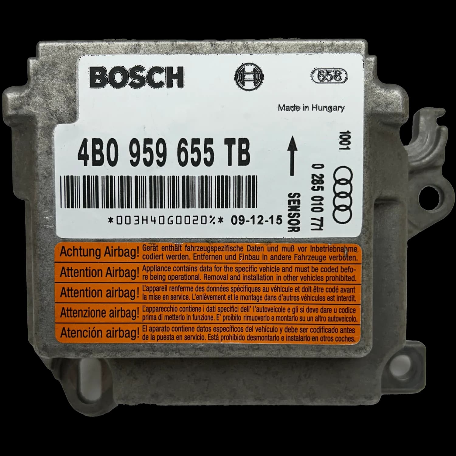 Sterownik poduszek powietrznych 4B0 959 655 TB, Etykieta