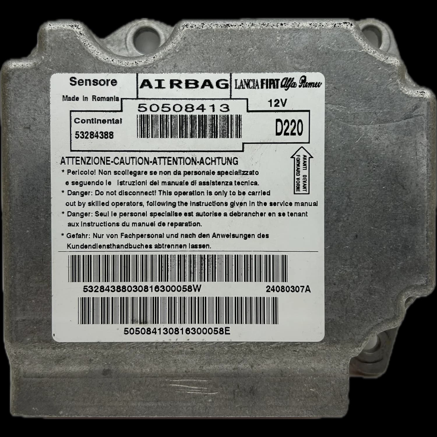 Sterownik poduszek powietrznych 50508413, Etykieta