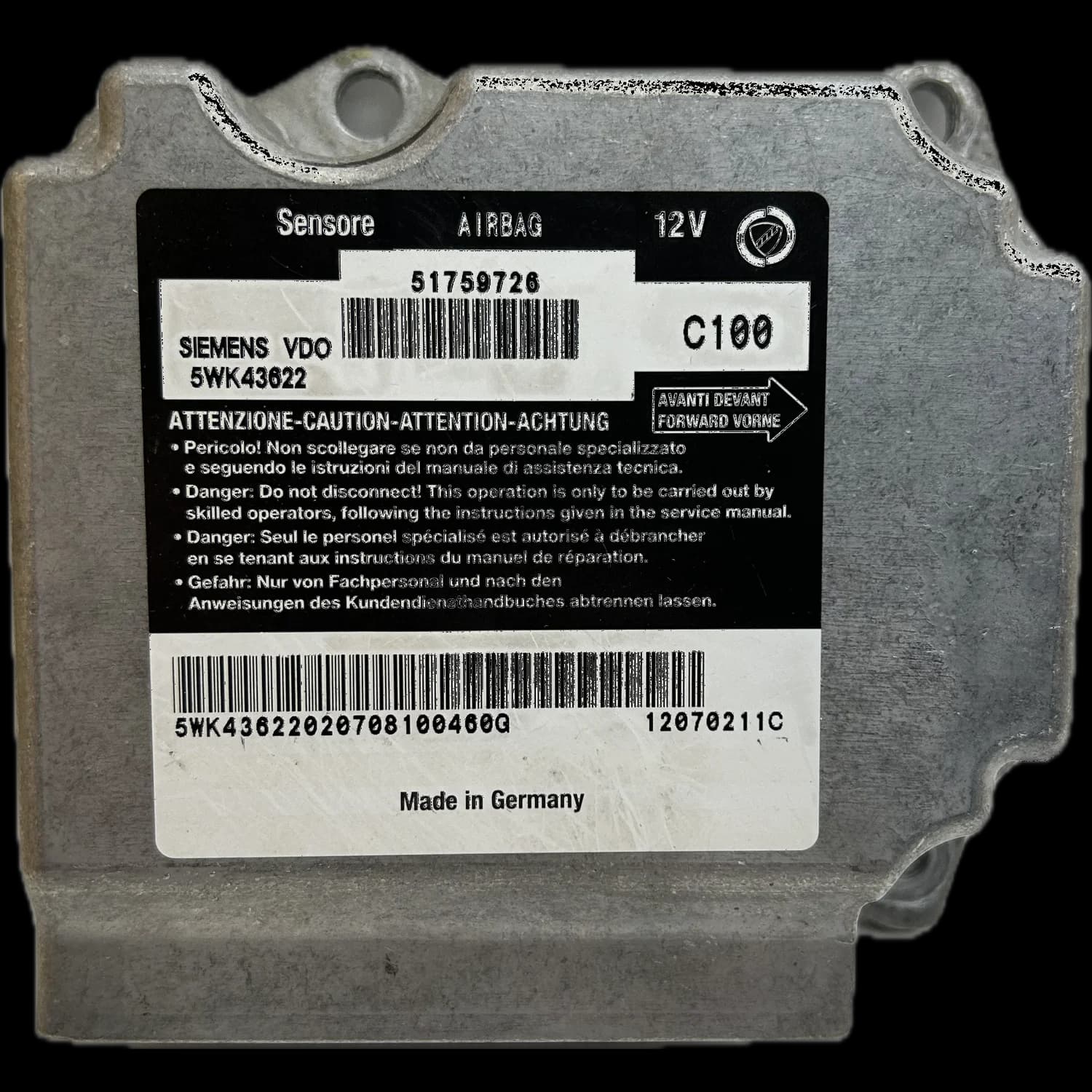 Sterownik poduszek powietrznych 51759726, Etykieta
