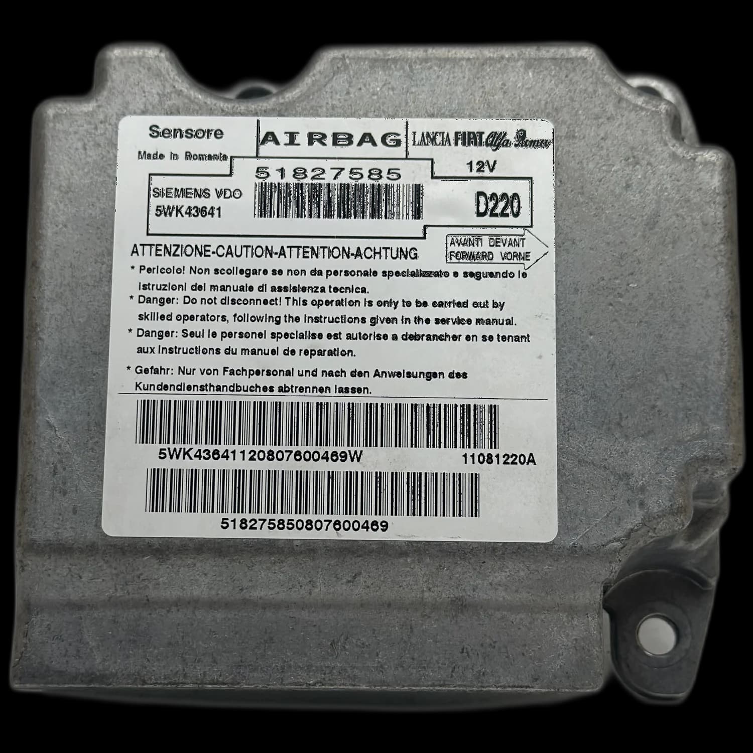 Sterownik poduszek powietrznych 51827585, Etykieta