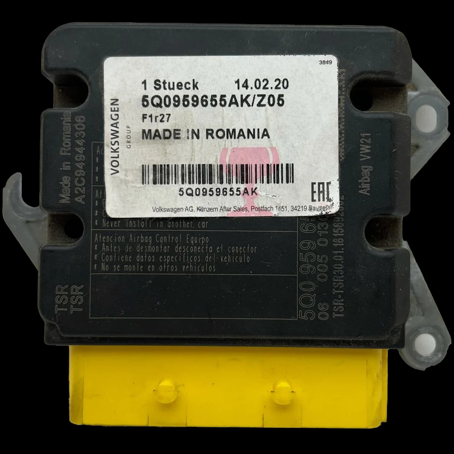 Sterownik poduszek powietrznych 5Q0 959 655 AK, Etykieta
