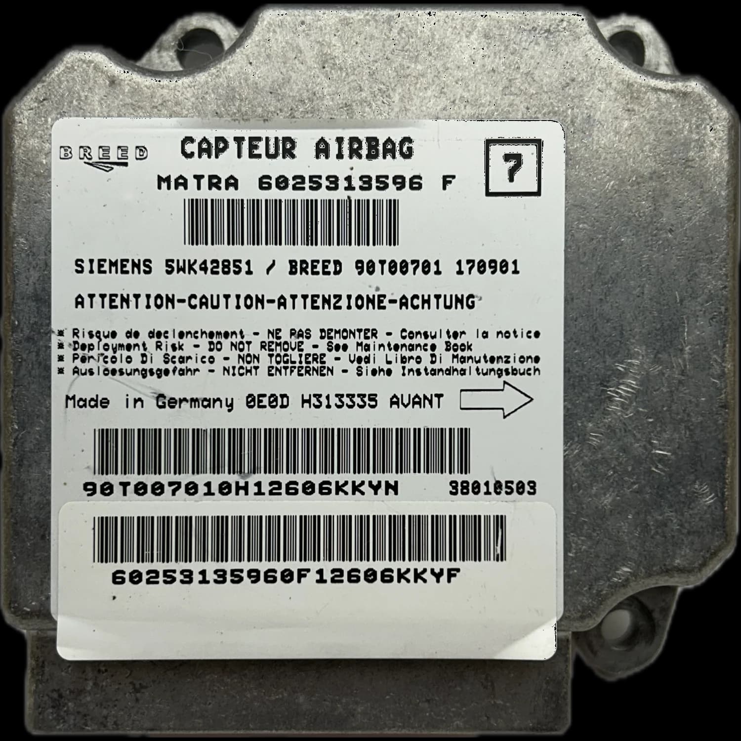 Sterownik poduszek powietrznych 6025313596F, Etykieta