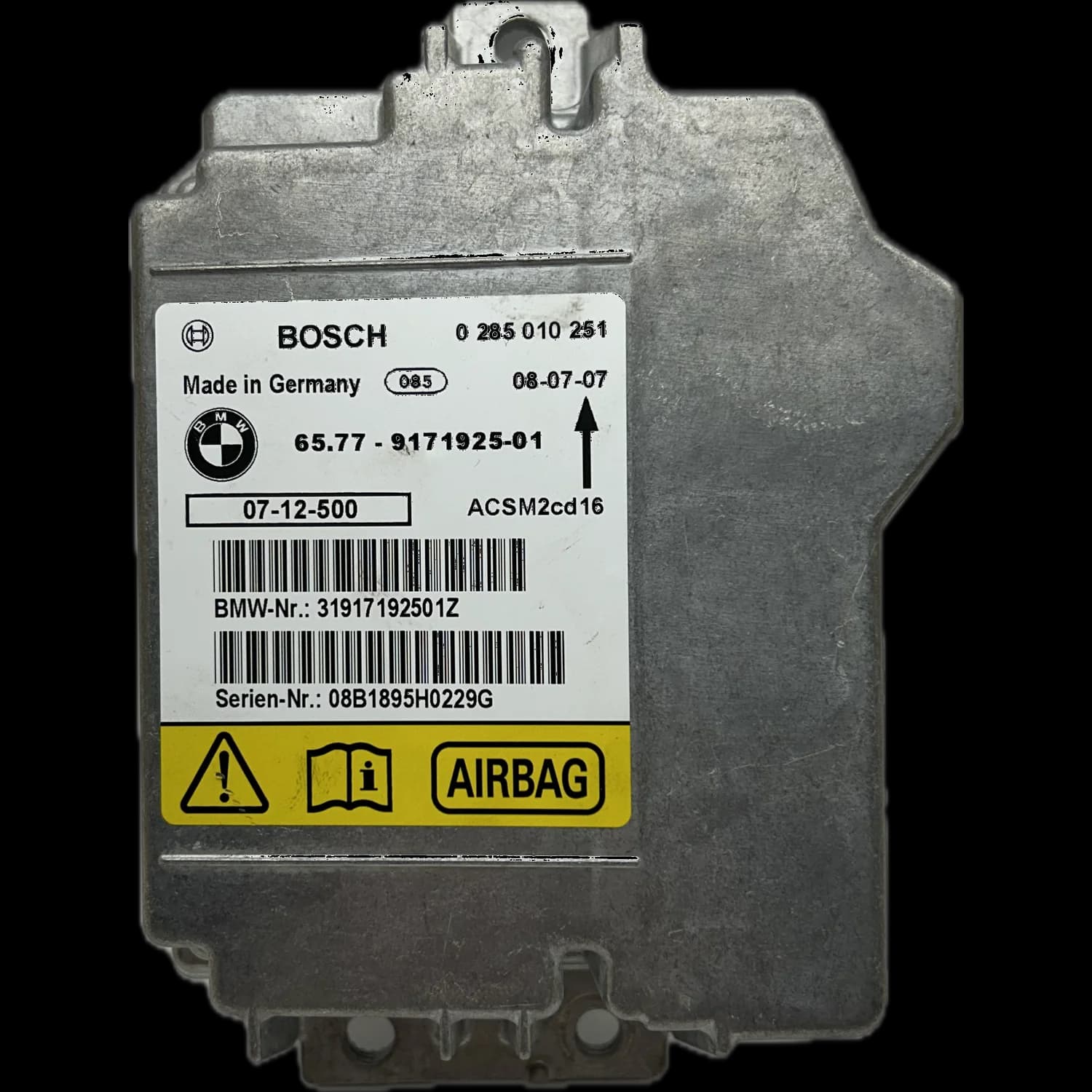 Sterownik poduszek powietrznych 65779171925, Etykieta
