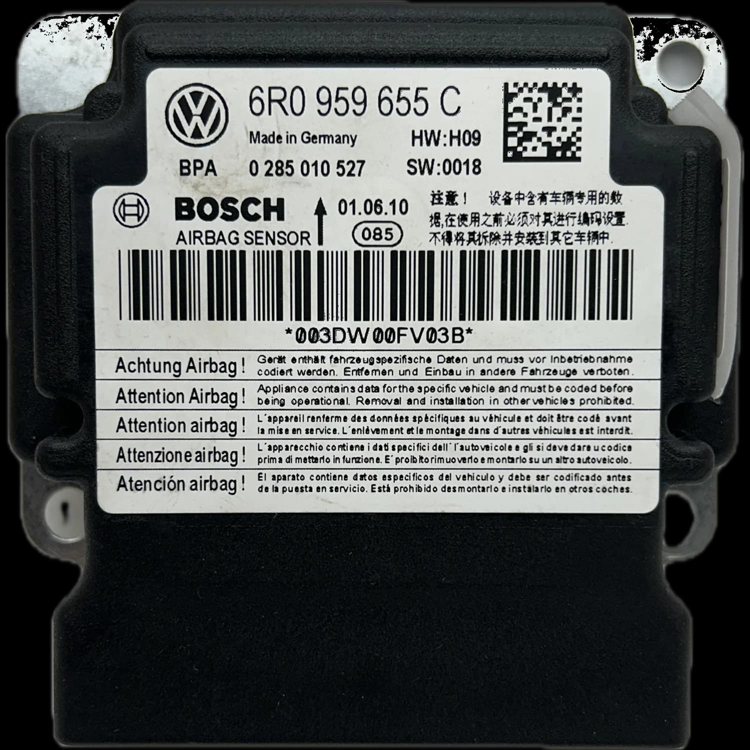 Sterownik poduszek powietrznych 6R0959655C, Etykieta
