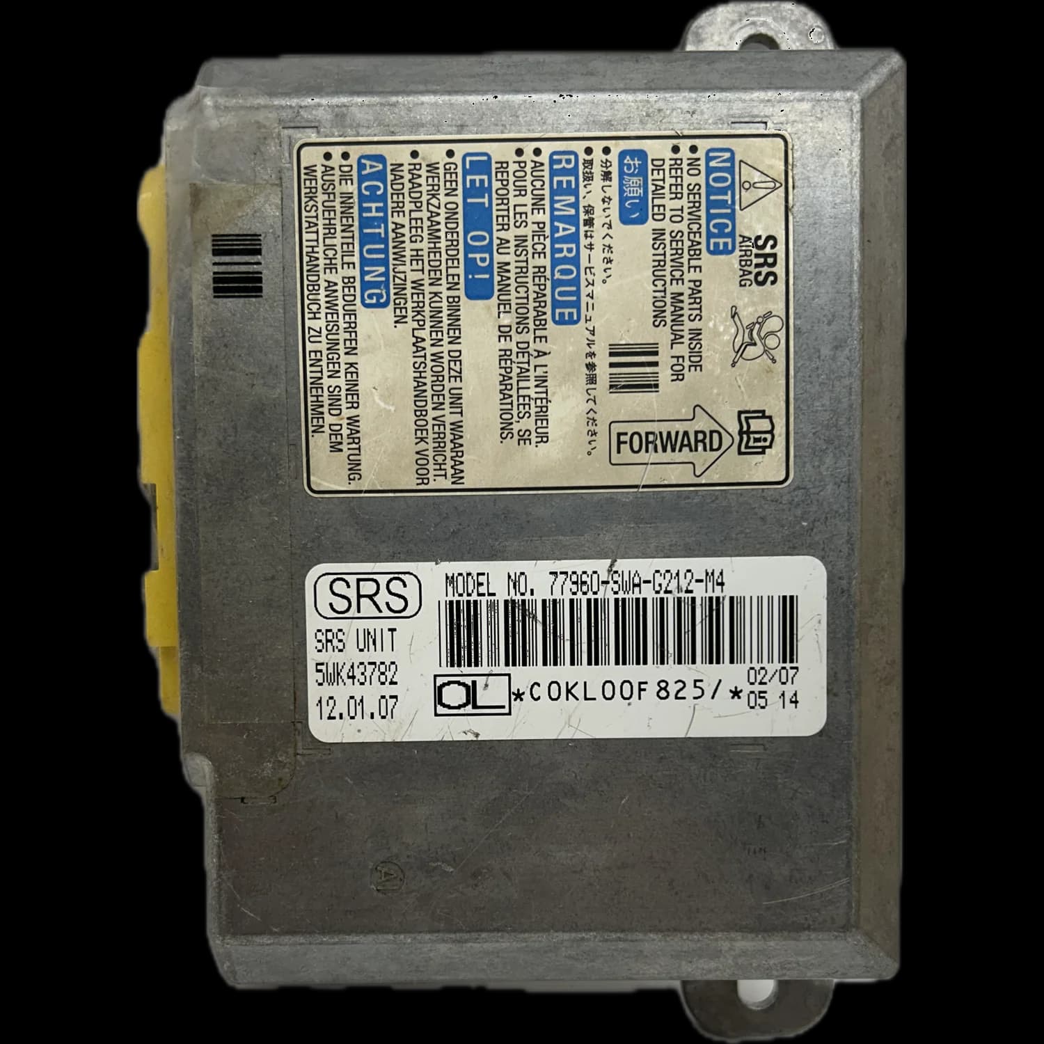 Sterownik poduszek powietrznych 77960-SWA-G212-M4, Etykieta