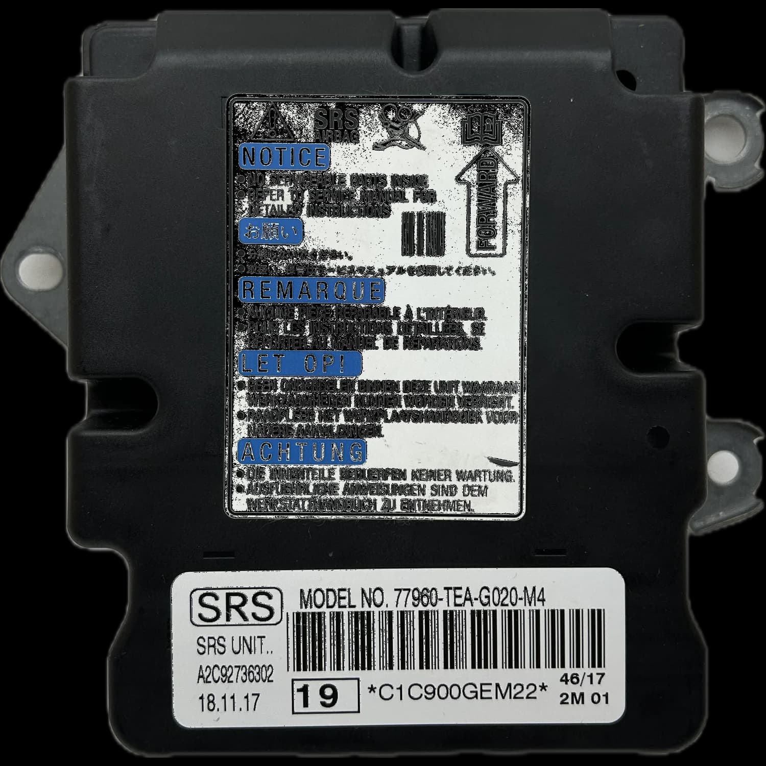 Sterownik poduszek powietrznych 77960-TEA-G020-M4, Etykieta