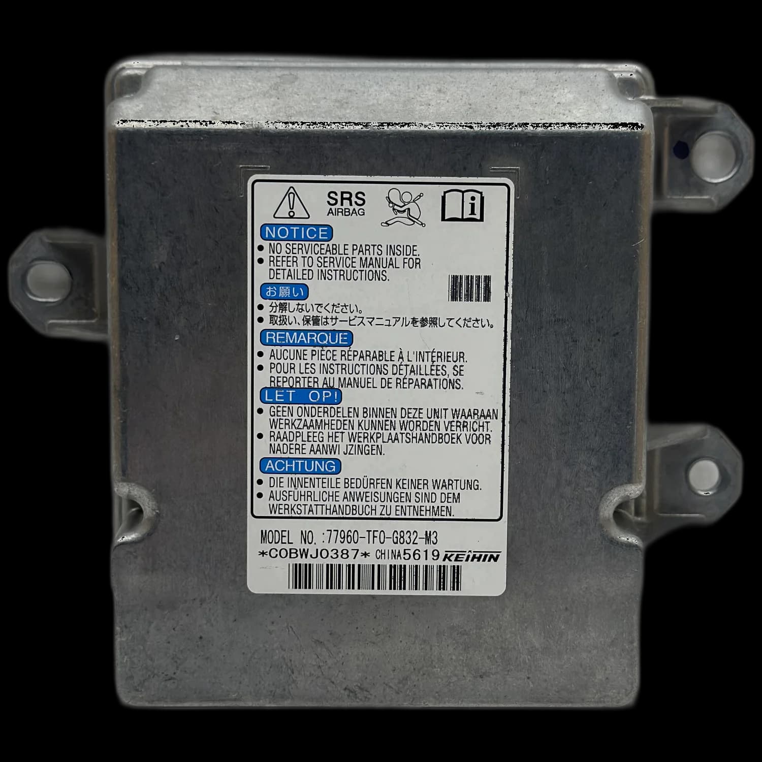 Sterownik poduszek powietrznych 77960-TF0-G832-M3, Etykieta