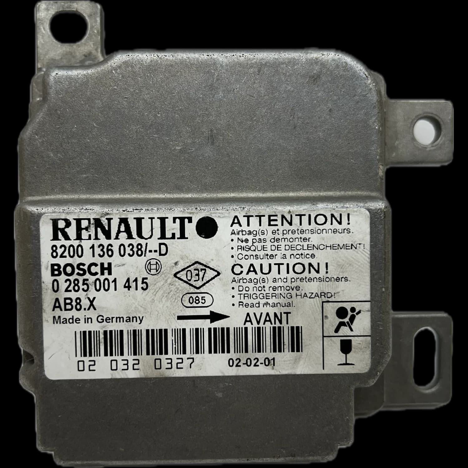 Sterownik poduszek powietrznych 8200136038, Etykieta