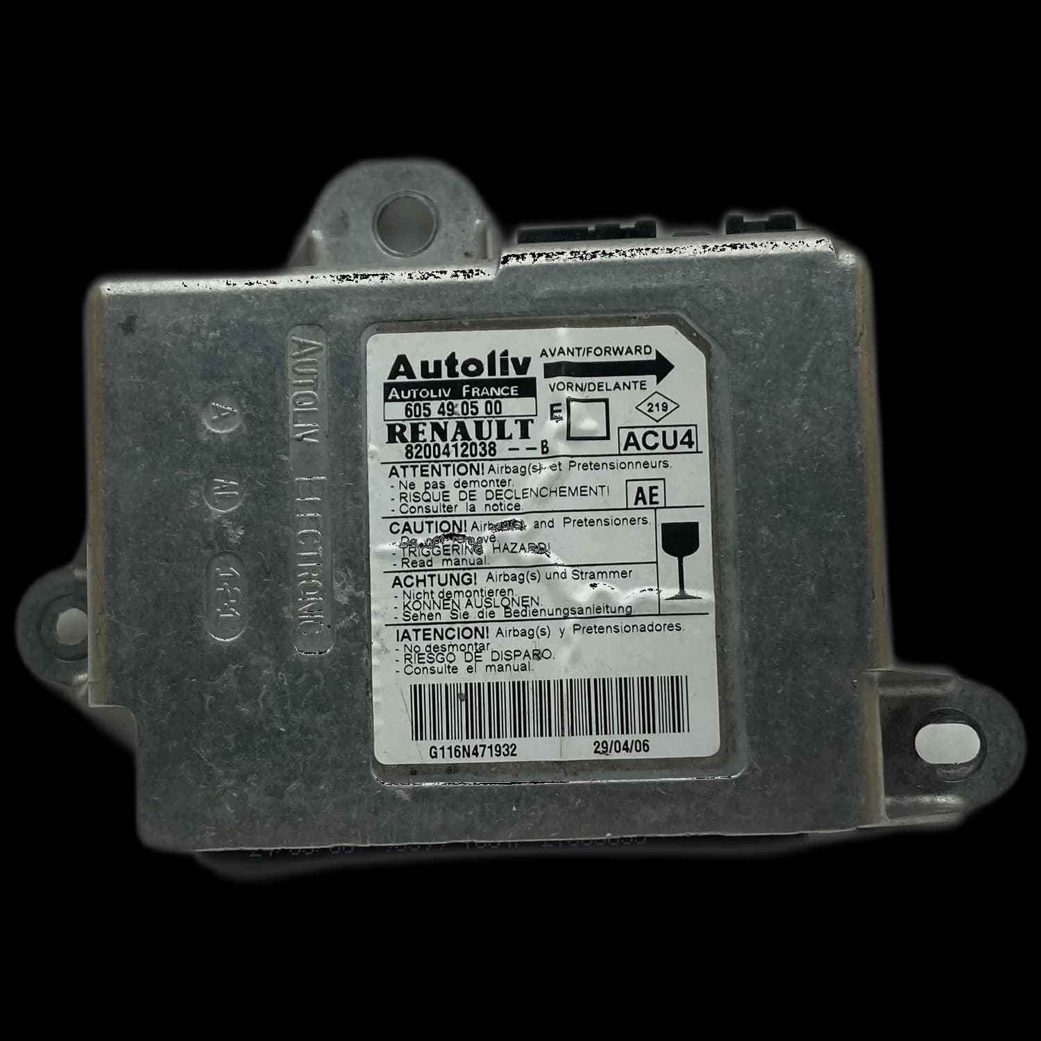 Sterownik poduszek powietrznych 8200412038, Etykieta