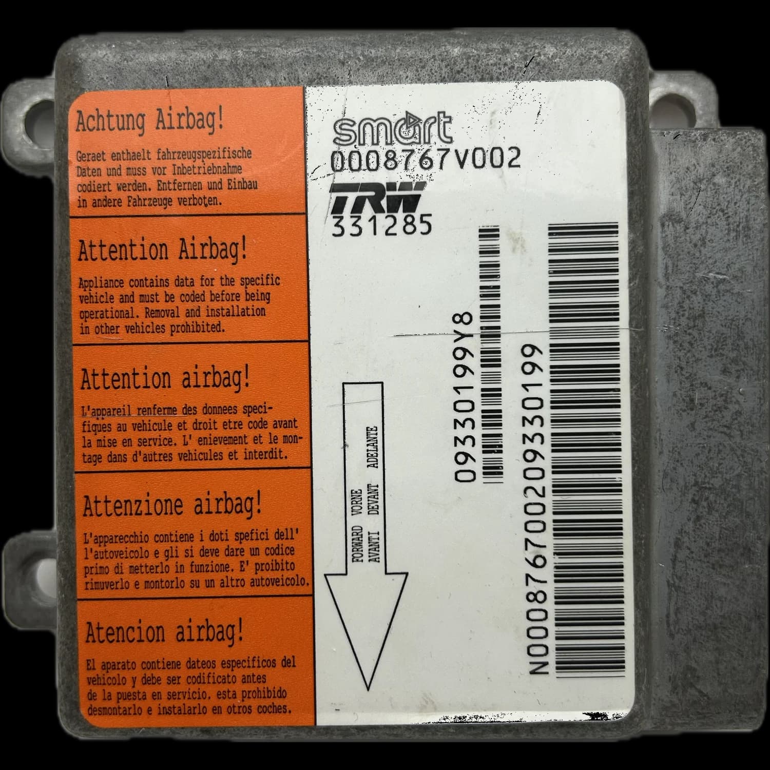 Sterownik poduszek powietrznych 0008767V002, Etykieta