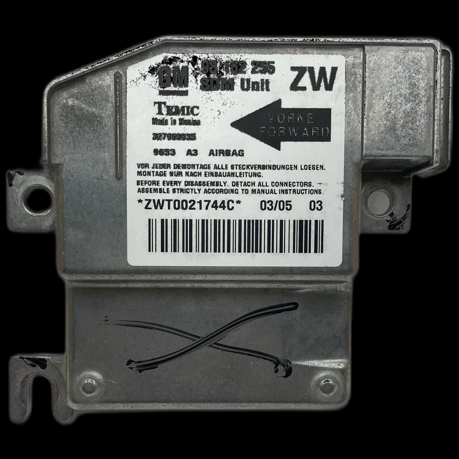 Sterownik poduszek powietrznych 93 162 255 ZW, Etykieta