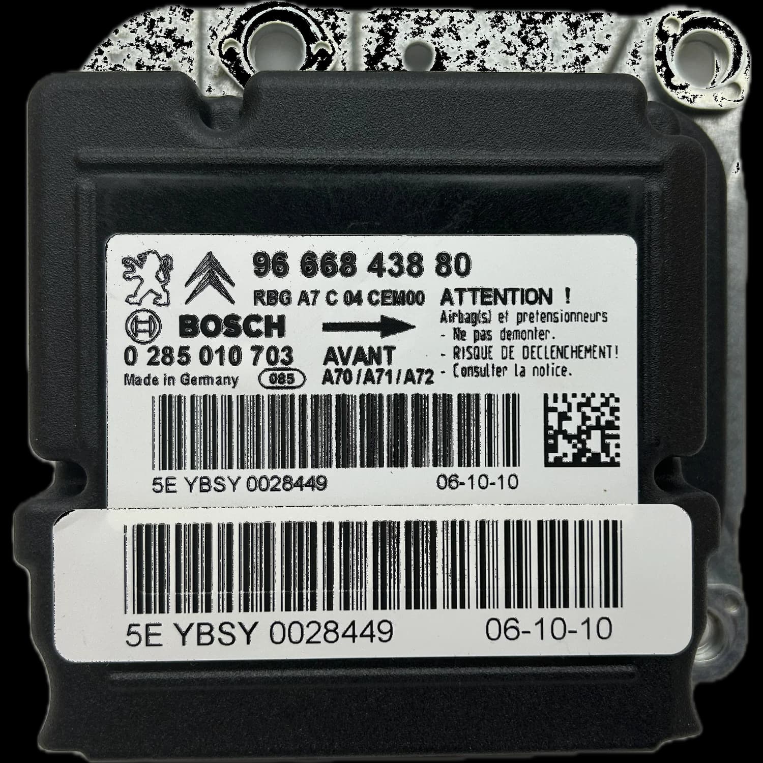 Sterownik poduszek powietrznych 9666843880, Etykieta